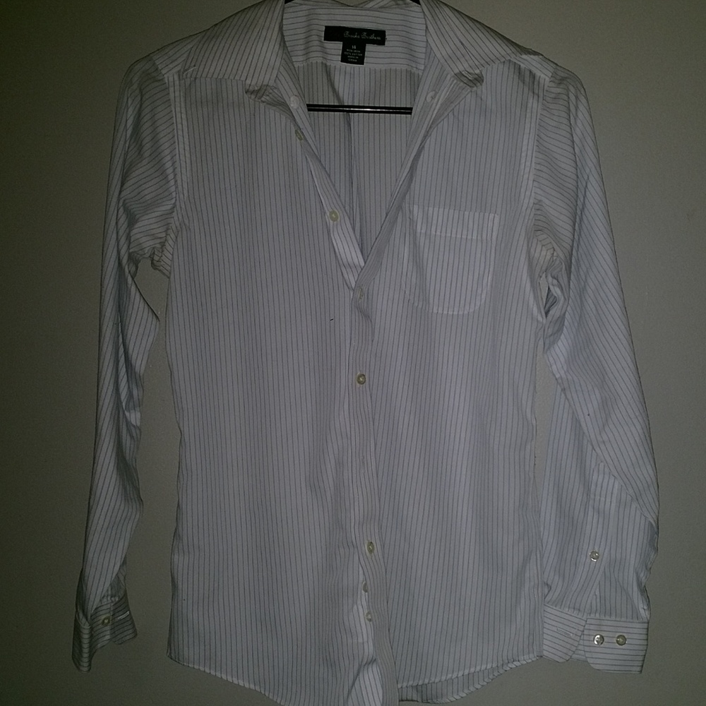 Boys brooks brother blue & white pinstripe button
